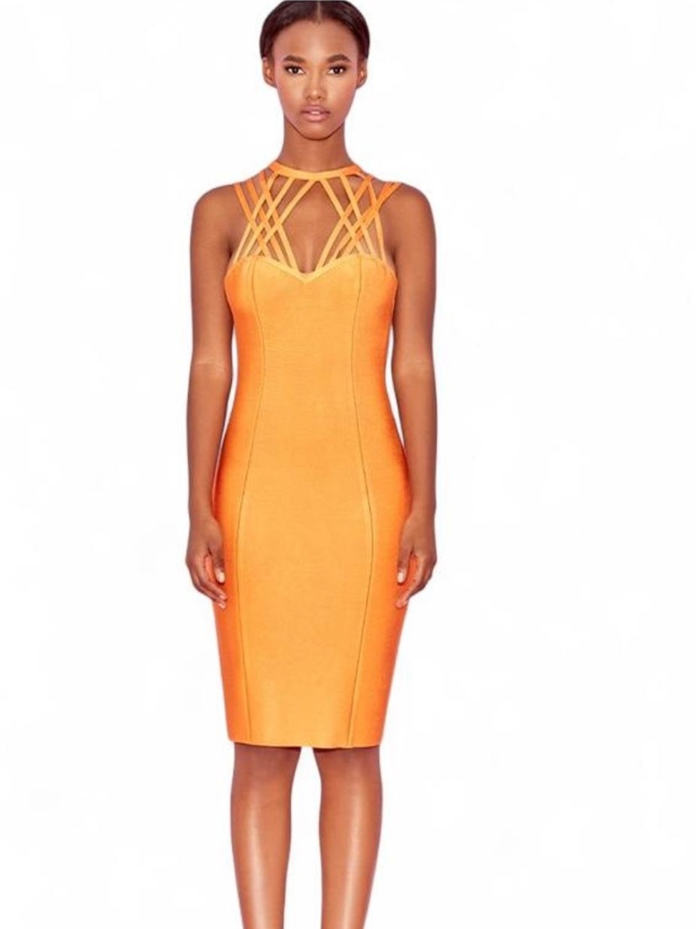 House of CB London Lissia Orange Triple Strap Bandage Dress